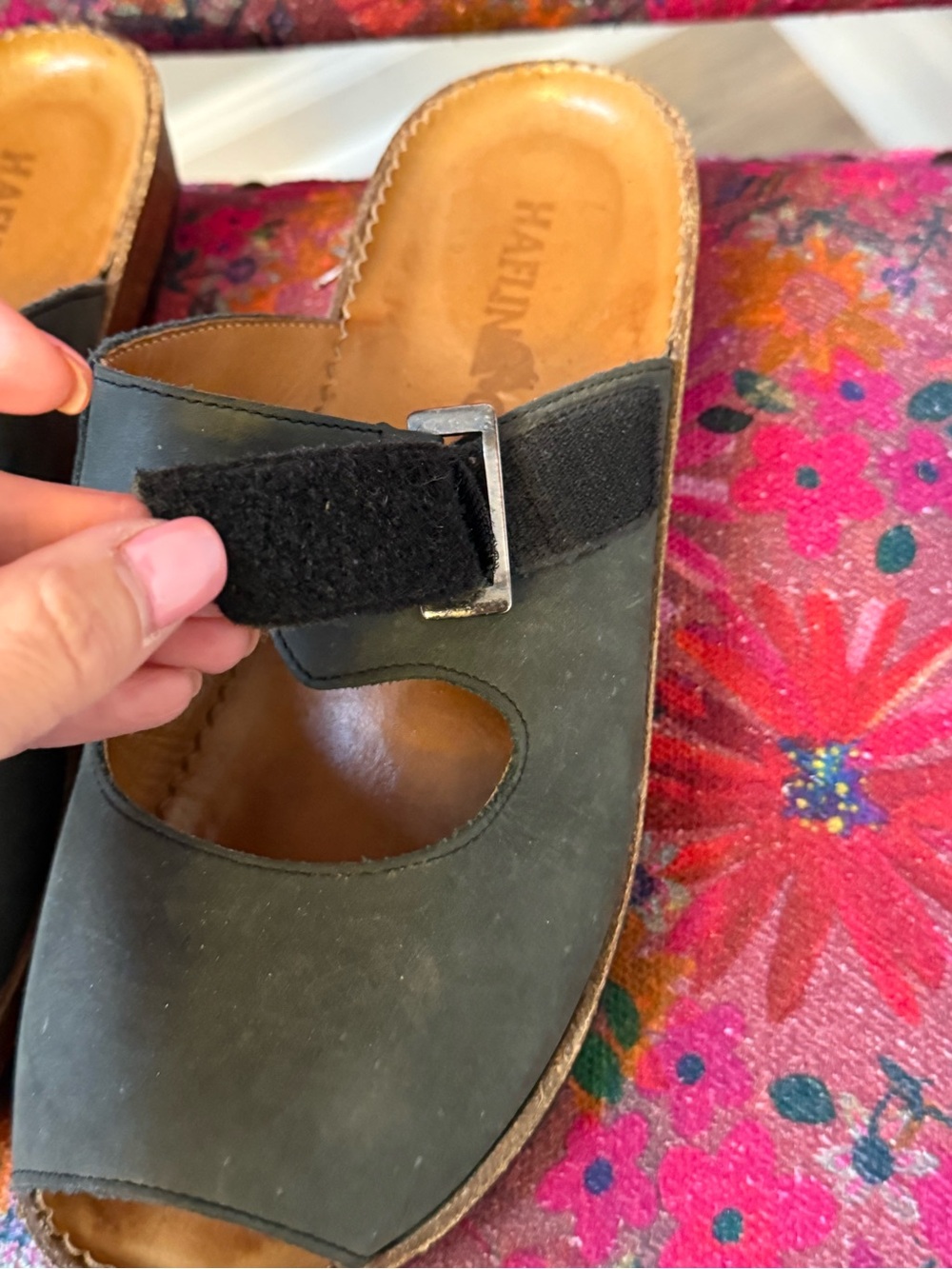 Haflinger Navy Blue Leather Nubuck Mary Jane Slide Sandals 39/8.5 - Picture 9 of 9